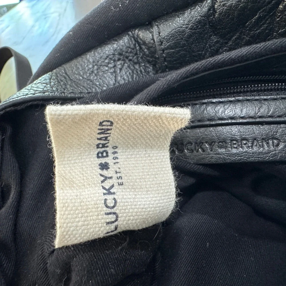 Lucky Brand Black Pebbled Leather Studded Flap Backpack Bag